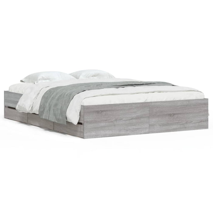 Cadru de pat cu sertare gri sonoma 150x200 cm lemn prelucrat - WALTI WALTI