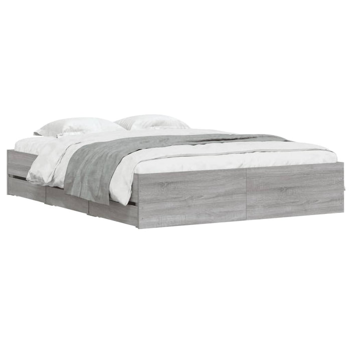 Cadru de pat cu sertare gri sonoma 150x200 cm lemn prelucrat - WALTI WALTI