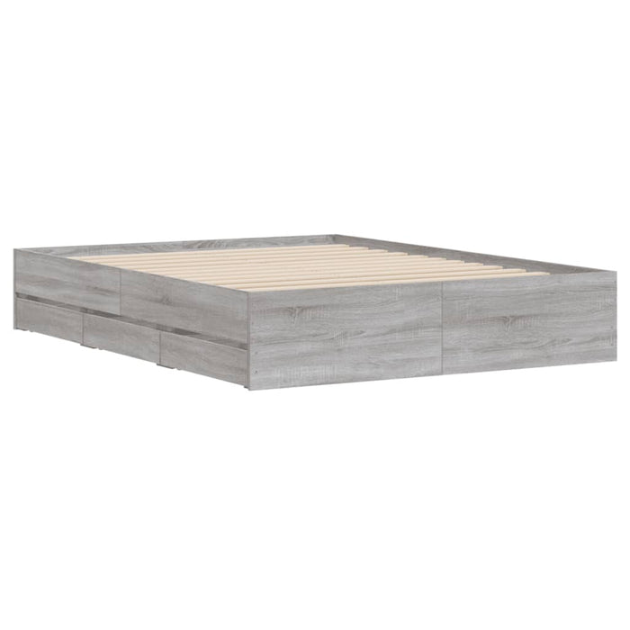 Cadru de pat cu sertare gri sonoma 150x200 cm lemn prelucrat - WALTI WALTI