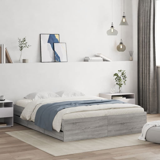 Cadru de pat cu sertare gri sonoma 150x200 cm lemn prelucrat - WALTI WALTI