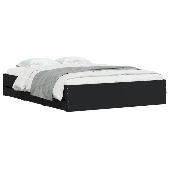 Cadru de pat cu sertare, negru, 140x200 cm, lemn prelucrat WALTI