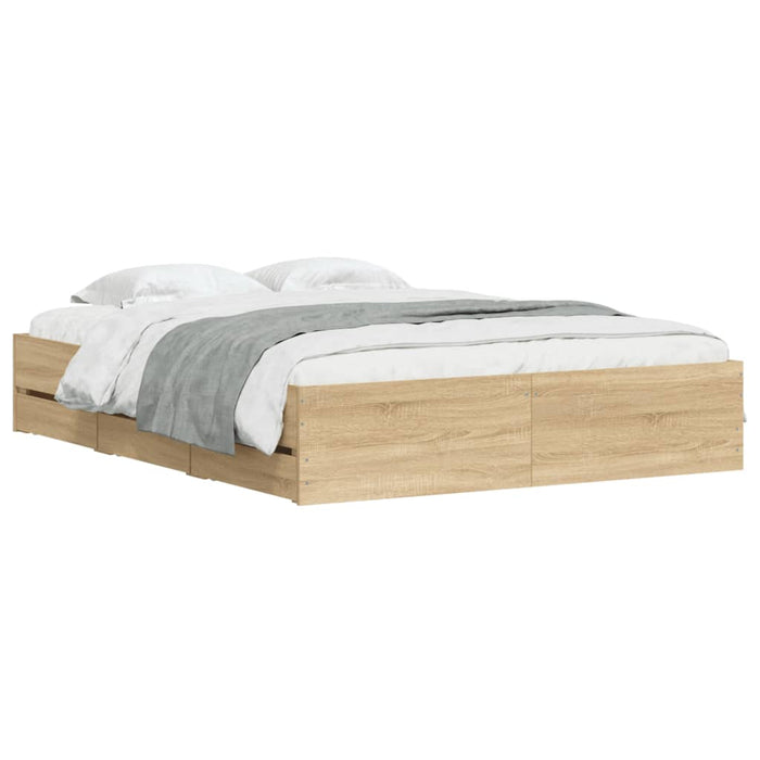 Cadru de pat cu sertare stejar sonoma 140x200 cm lemn prelucrat WALTI