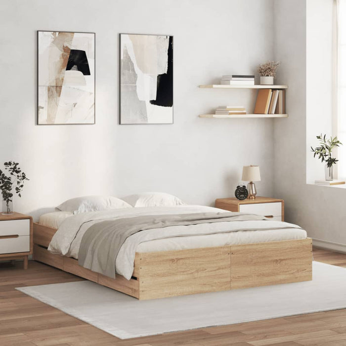 Cadru de pat cu sertare stejar sonoma 140x200 cm lemn prelucrat WALTI
