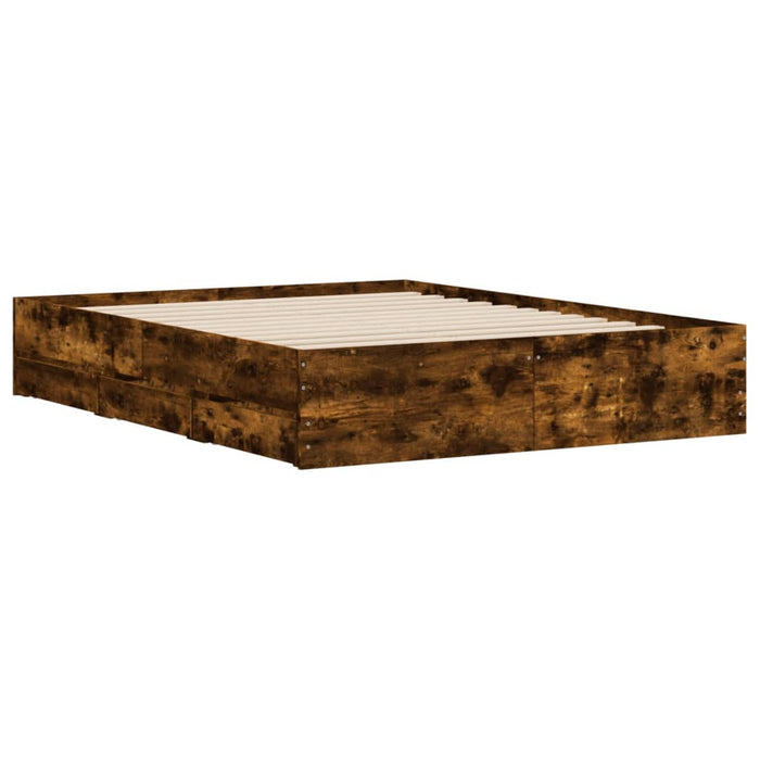Cadru pat cu sertare stejar fumuriu 140x200 cm lemn prelucrat - WALTI WALTI