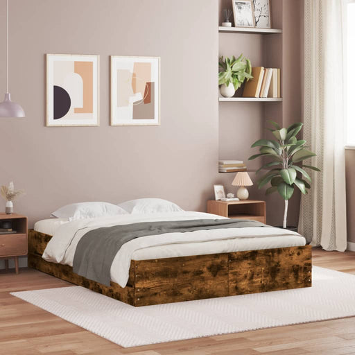 Cadru pat cu sertare stejar fumuriu 140x200 cm lemn prelucrat - WALTI WALTI