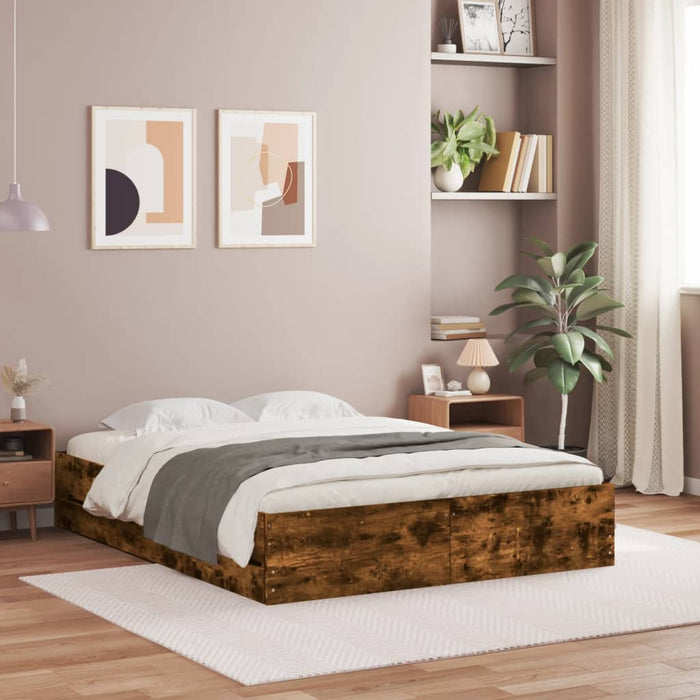 Cadru pat cu sertare stejar fumuriu 140x200 cm lemn prelucrat - WALTI WALTI