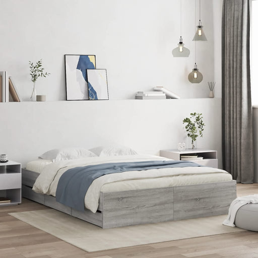 Cadru de pat cu sertare gri sonoma 140x200 cm lemn prelucrat - WALTI WALTI