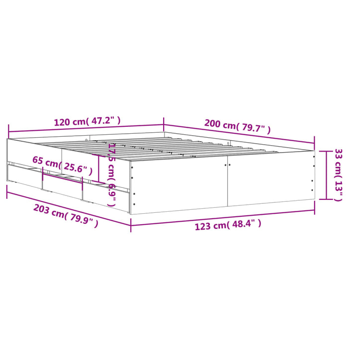 Cadru de pat cu sertare, negru, 120x200 cm, lemn prelucrat WALTI