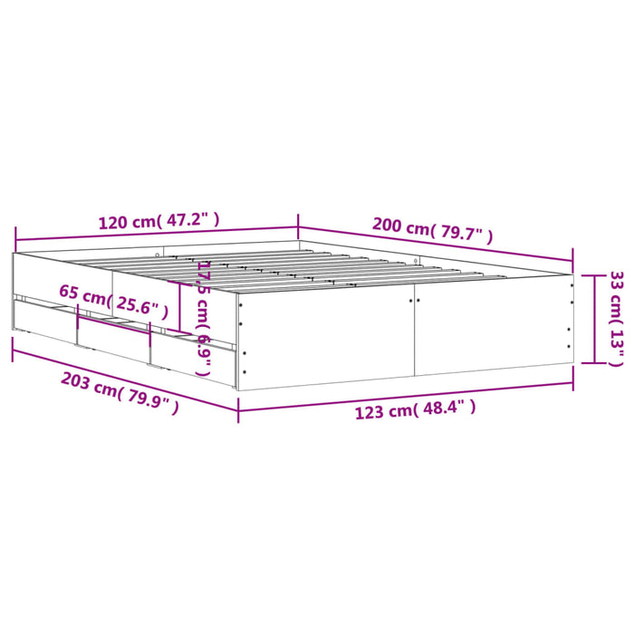 Cadru de pat cu sertare stejar sonoma 120x200 cm lemn prelucrat - WALTI WALTI