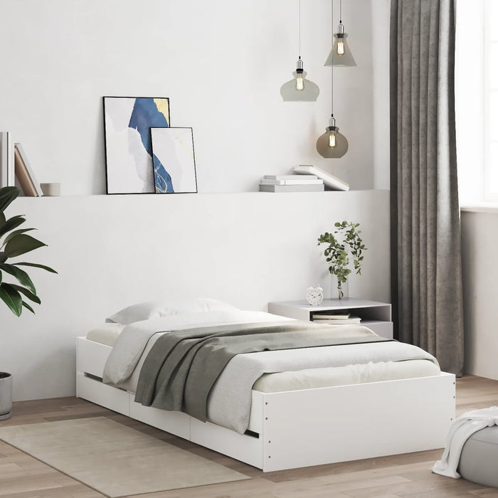 Cadru de pat cu sertare, alb, 100x200 cm, lemn prelucrat - WALTI WALTI