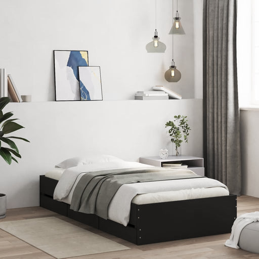 Cadru de pat cu sertare, negru, 100x200 cm, lemn prelucrat - WALTI WALTI