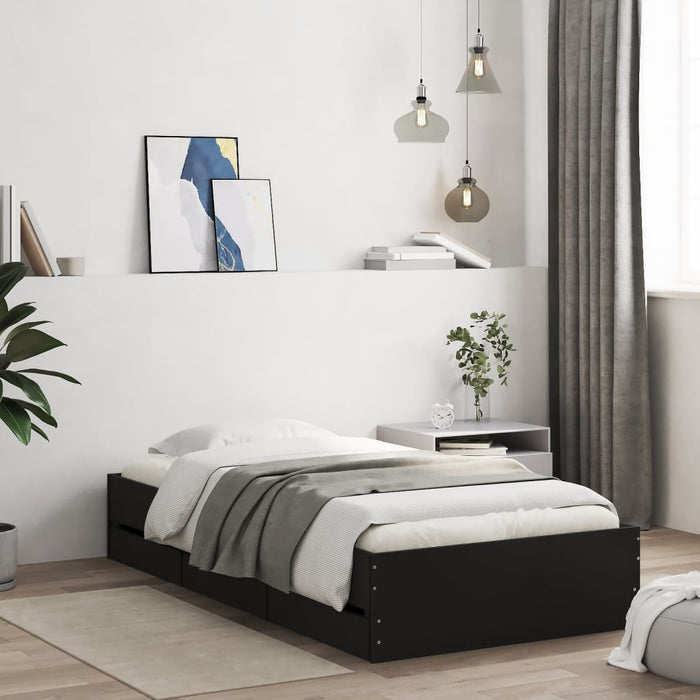 Cadru de pat cu sertare, negru, 100x200 cm, lemn prelucrat WALTI