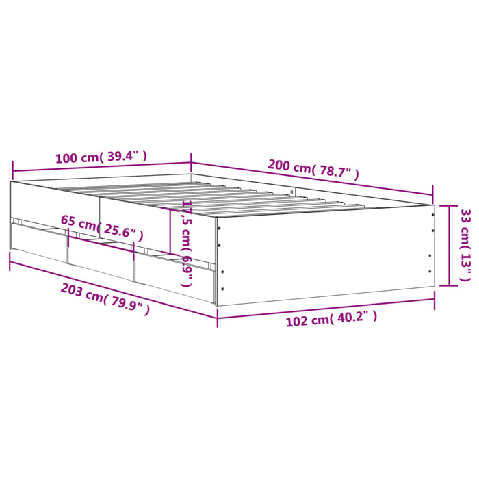 Cadru de pat cu sertare stejar sonoma 100x200 cm lemn prelucrat WALTI