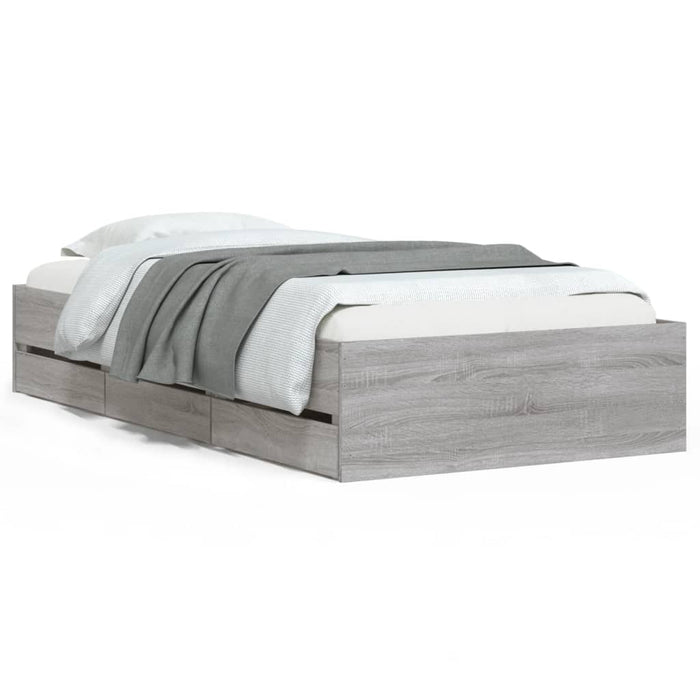 Cadru de pat cu sertare gri sonoma 100x200 cm lemn prelucrat WALTI