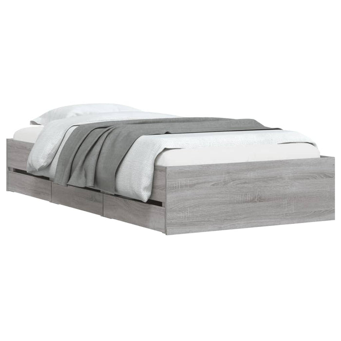 Cadru de pat cu sertare gri sonoma 100x200 cm lemn prelucrat WALTI