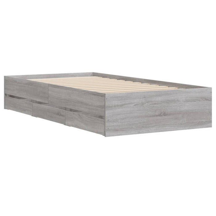 Cadru de pat cu sertare gri sonoma 100x200 cm lemn prelucrat WALTI