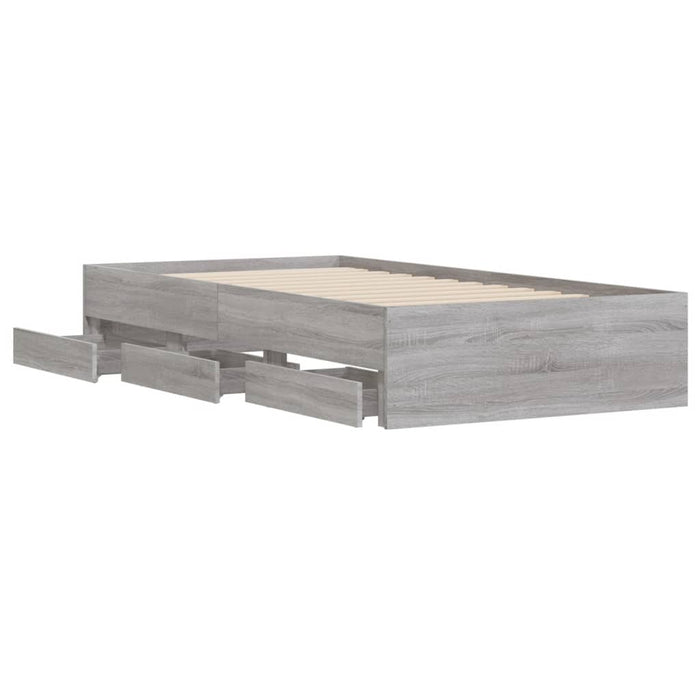 Cadru de pat cu sertare gri sonoma 100x200 cm lemn prelucrat WALTI