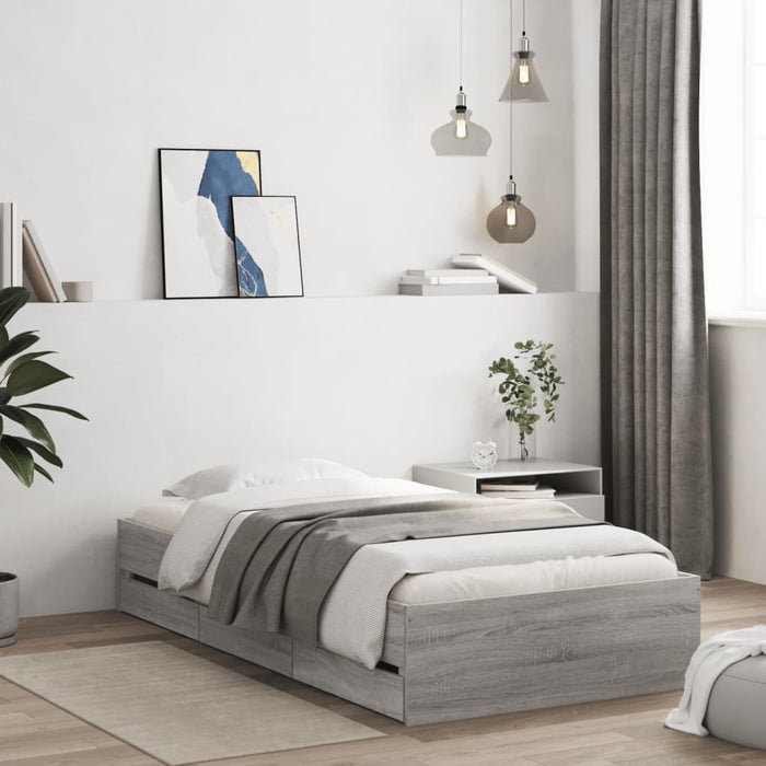 Cadru de pat cu sertare gri sonoma 100x200 cm lemn prelucrat WALTI