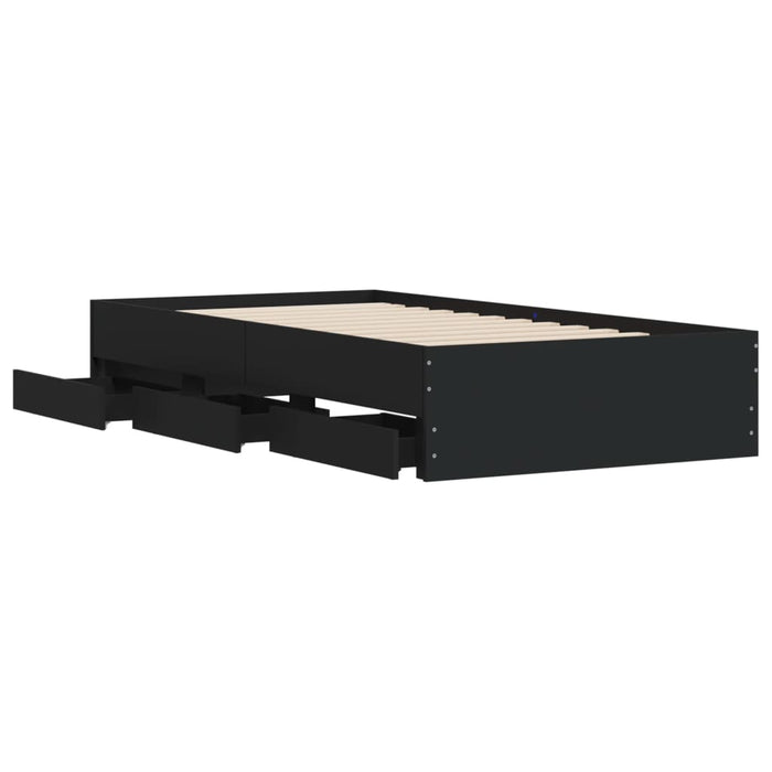 Cadru de pat cu sertare, negru, 90x200 cm, lemn prelucrat WALTI