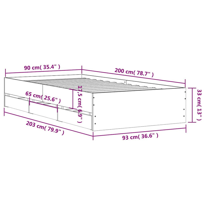Cadru de pat cu sertare, stejar maro, 90x200 cm lemn prelucrat - WALTI WALTI