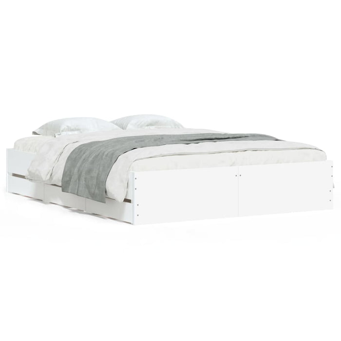 Cadru pat cu sertare alb extralucios 140x190 cm, lemn prelucrat WALTI