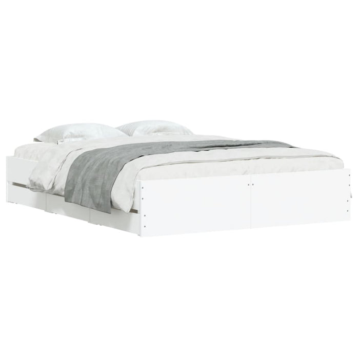 Cadru pat cu sertare alb extralucios 140x190 cm, lemn prelucrat WALTI
