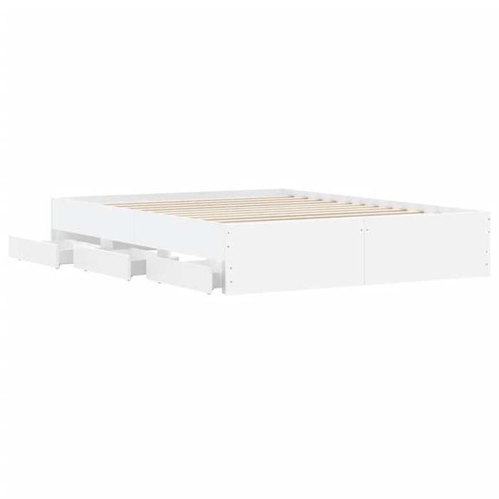 Cadru pat cu sertare alb extralucios 140x190 cm, lemn prelucrat WALTI