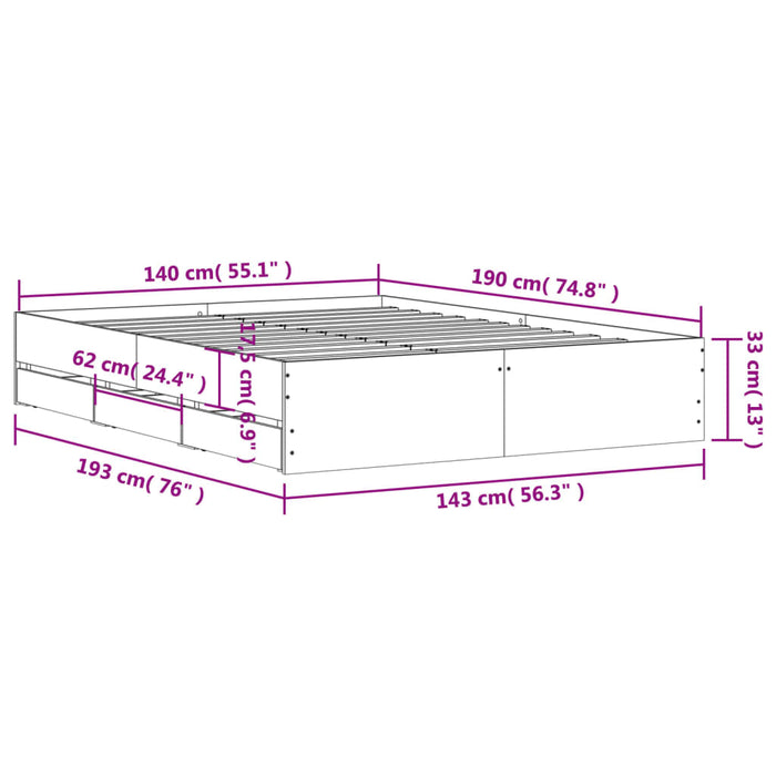 Cadru pat cu sertare alb extralucios 140x190 cm, lemn prelucrat WALTI