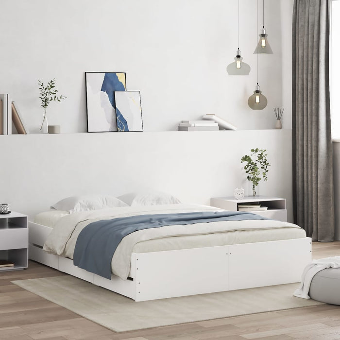 Cadru pat cu sertare alb extralucios 140x190 cm, lemn prelucrat WALTI