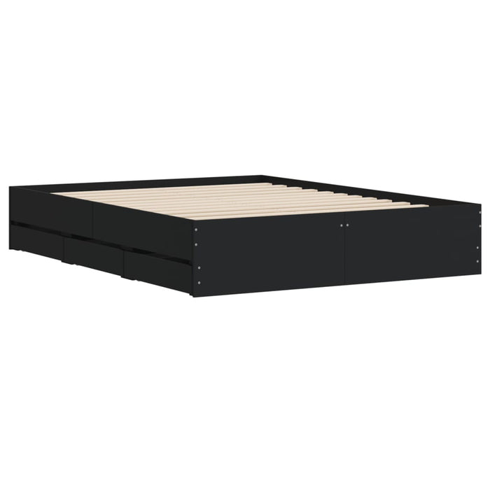 Cadru de pat cu sertare, negru, 140x190 cm, lemn prelucrat WALTI