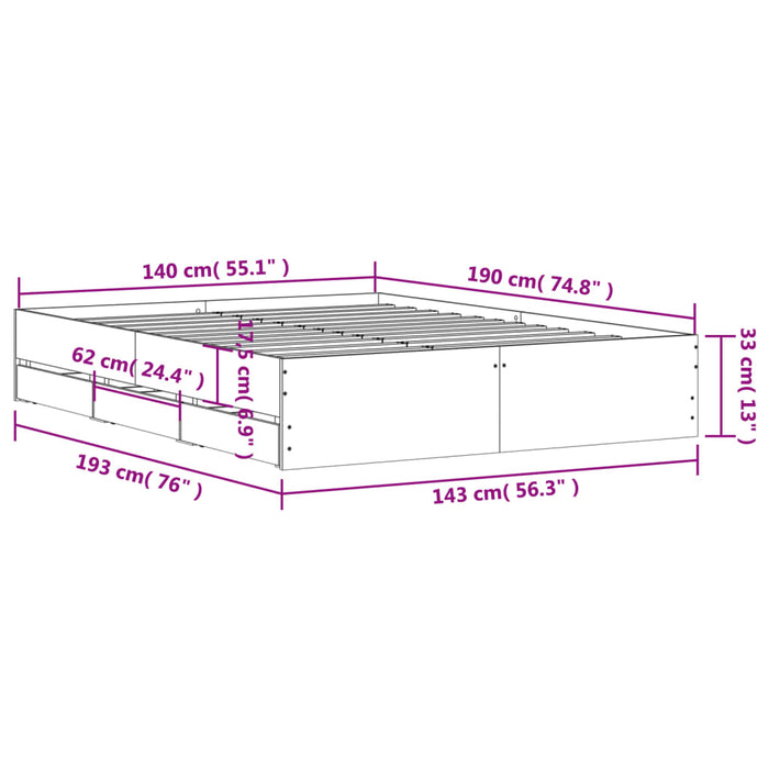 Cadru de pat cu sertare, negru, 140x190 cm, lemn prelucrat WALTI