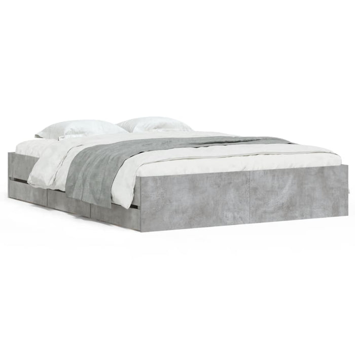 Cadru de pat cu sertare, gri beton, 140x190 cm, lemn prelucrat - WALTI WALTI