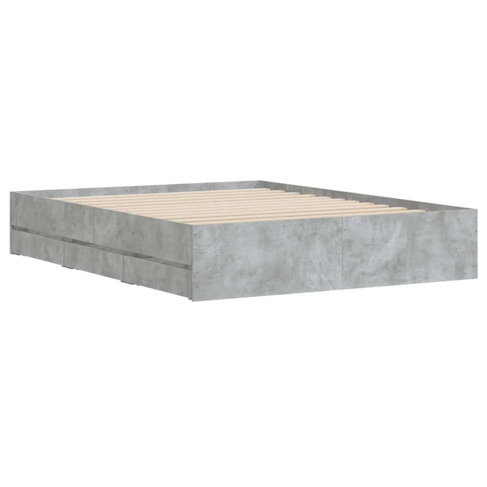 Cadru de pat cu sertare, gri beton, 140x190 cm, lemn prelucrat - WALTI WALTI