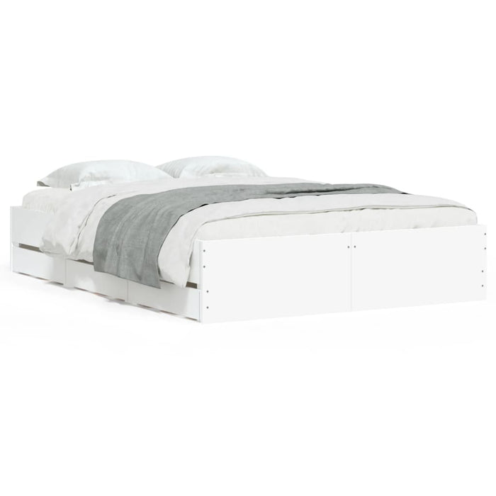 Cadru de pat cu sertare, alb, 135x190 cm, lemn prelucrat WALTI