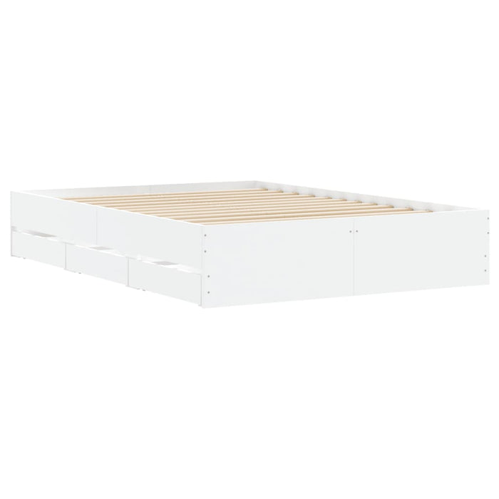 Cadru de pat cu sertare, alb, 135x190 cm, lemn prelucrat WALTI