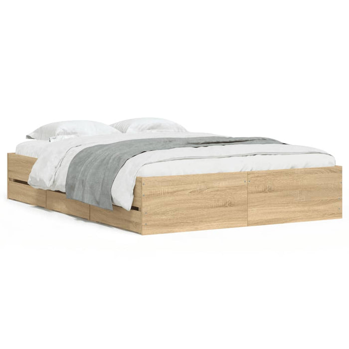 Cadru de pat cu sertare stejar sonoma 135x190 cm lemn prelucrat WALTI