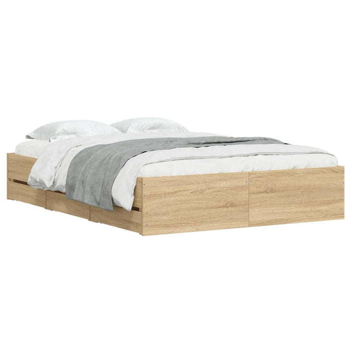 Cadru de pat cu sertare stejar sonoma 135x190 cm lemn prelucrat WALTI