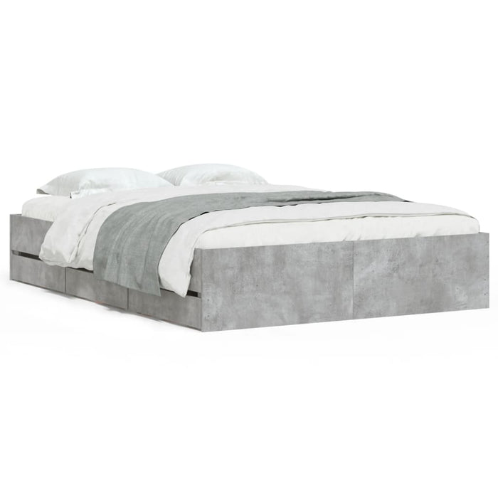 Cadru de pat cu sertare, gri beton, 135x190 cm, lemn prelucrat - WALTI WALTI