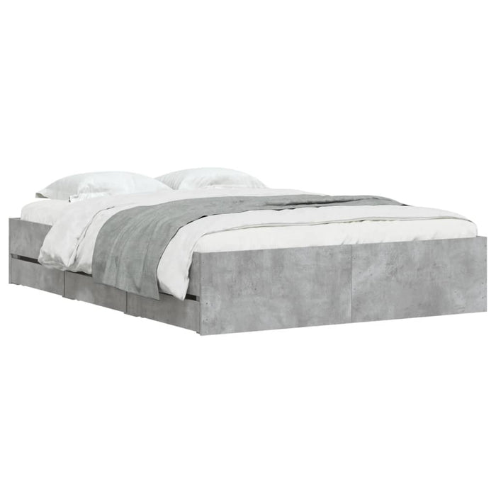 Cadru de pat cu sertare, gri beton, 135x190 cm, lemn prelucrat - WALTI WALTI