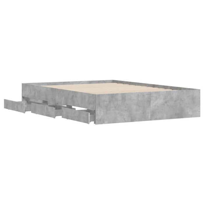 Cadru de pat cu sertare, gri beton, 135x190 cm, lemn prelucrat - WALTI WALTI