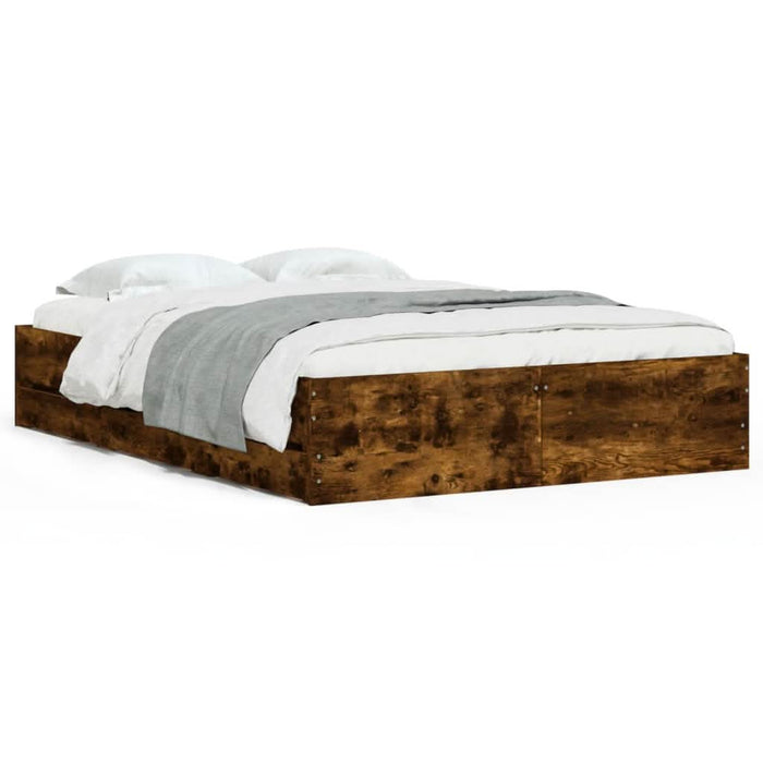 Cadru pat cu sertare stejar fumuriu 135x190 cm lemn prelucrat - WALTI WALTI