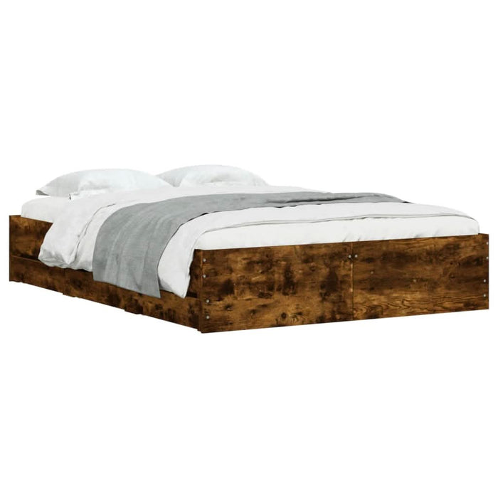 Cadru pat cu sertare stejar fumuriu 135x190 cm lemn prelucrat - WALTI WALTI
