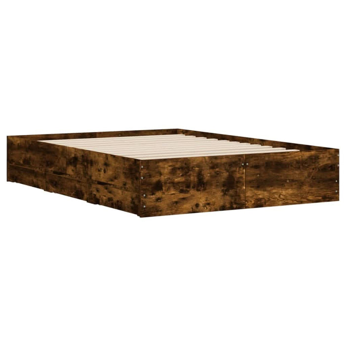 Cadru pat cu sertare stejar fumuriu 135x190 cm lemn prelucrat - WALTI WALTI