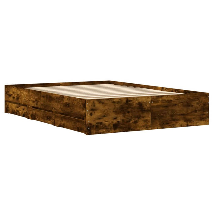 Cadru pat cu sertare stejar fumuriu 135x190 cm lemn prelucrat - WALTI WALTI