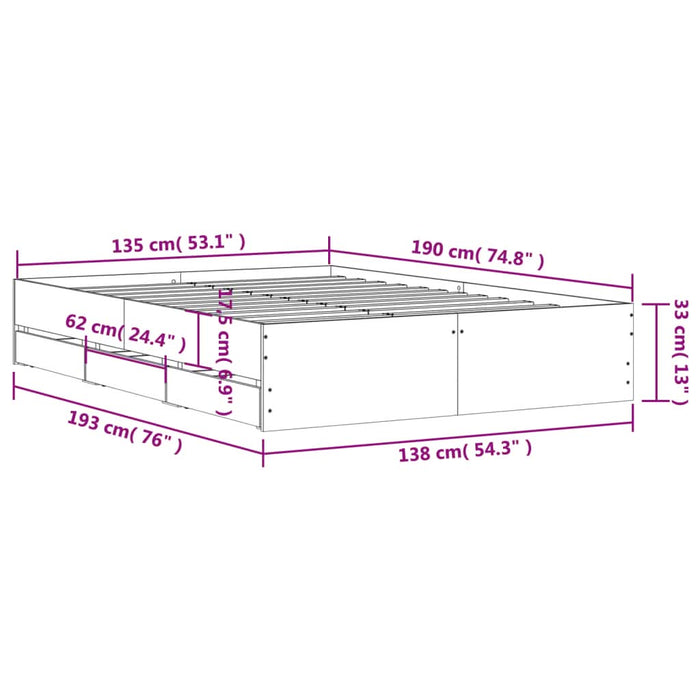 Cadru pat cu sertare stejar fumuriu 135x190 cm lemn prelucrat - WALTI WALTI