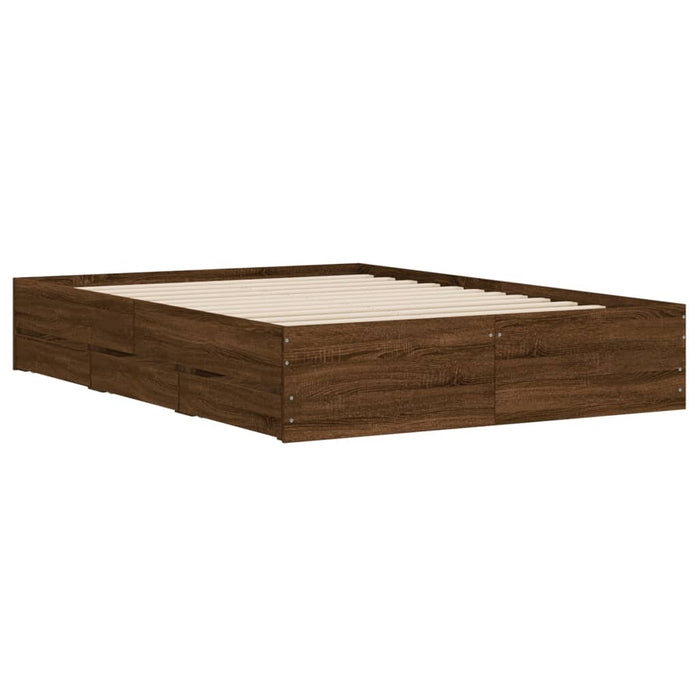 Cadru pat cu sertare, stejar maro, 135x190 cm, lemn prelucrat WALTI