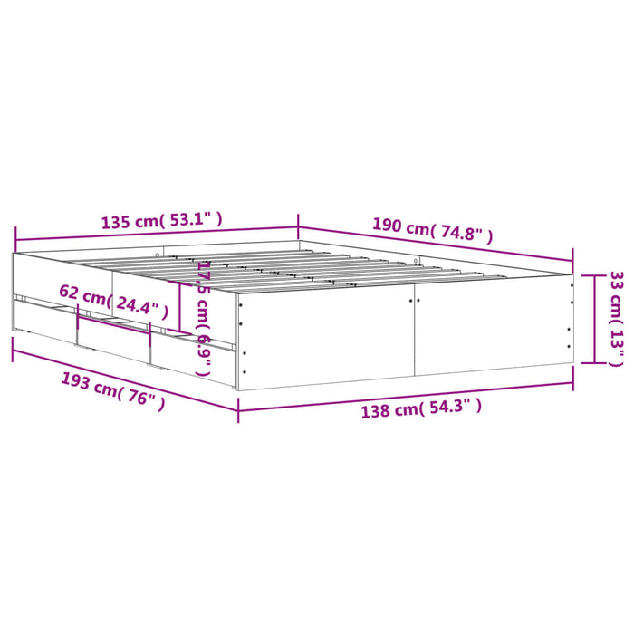 Cadru pat cu sertare, stejar maro, 135x190 cm, lemn prelucrat WALTI