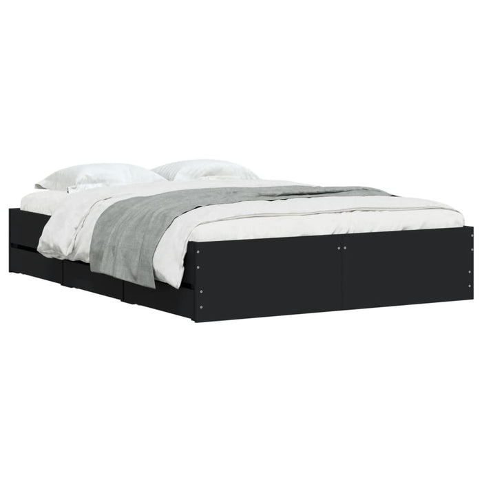 Cadru de pat cu sertare, negru, 120x190 cm, lemn prelucrat WALTI