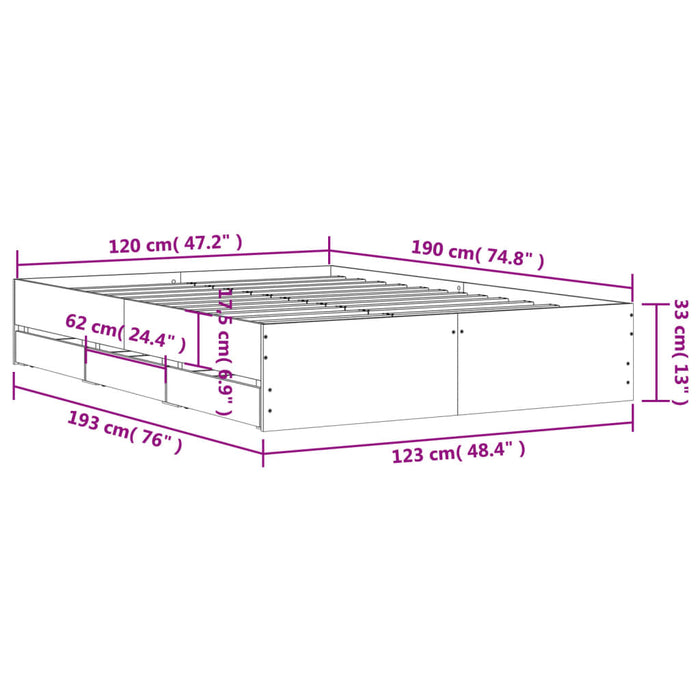 Cadru de pat cu sertare, negru, 120x190 cm, lemn prelucrat WALTI