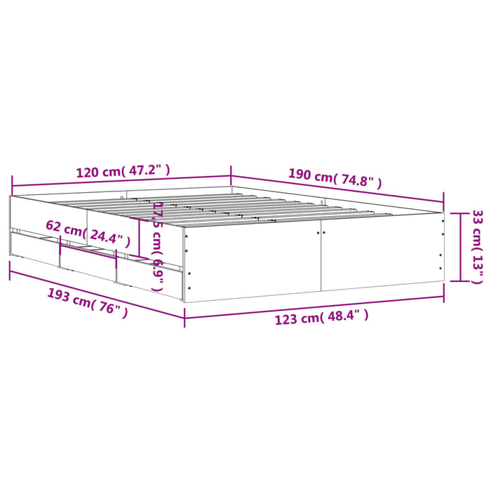 Cadru de pat cu sertare gri sonoma 120x190 cm lemn prelucrat WALTI
